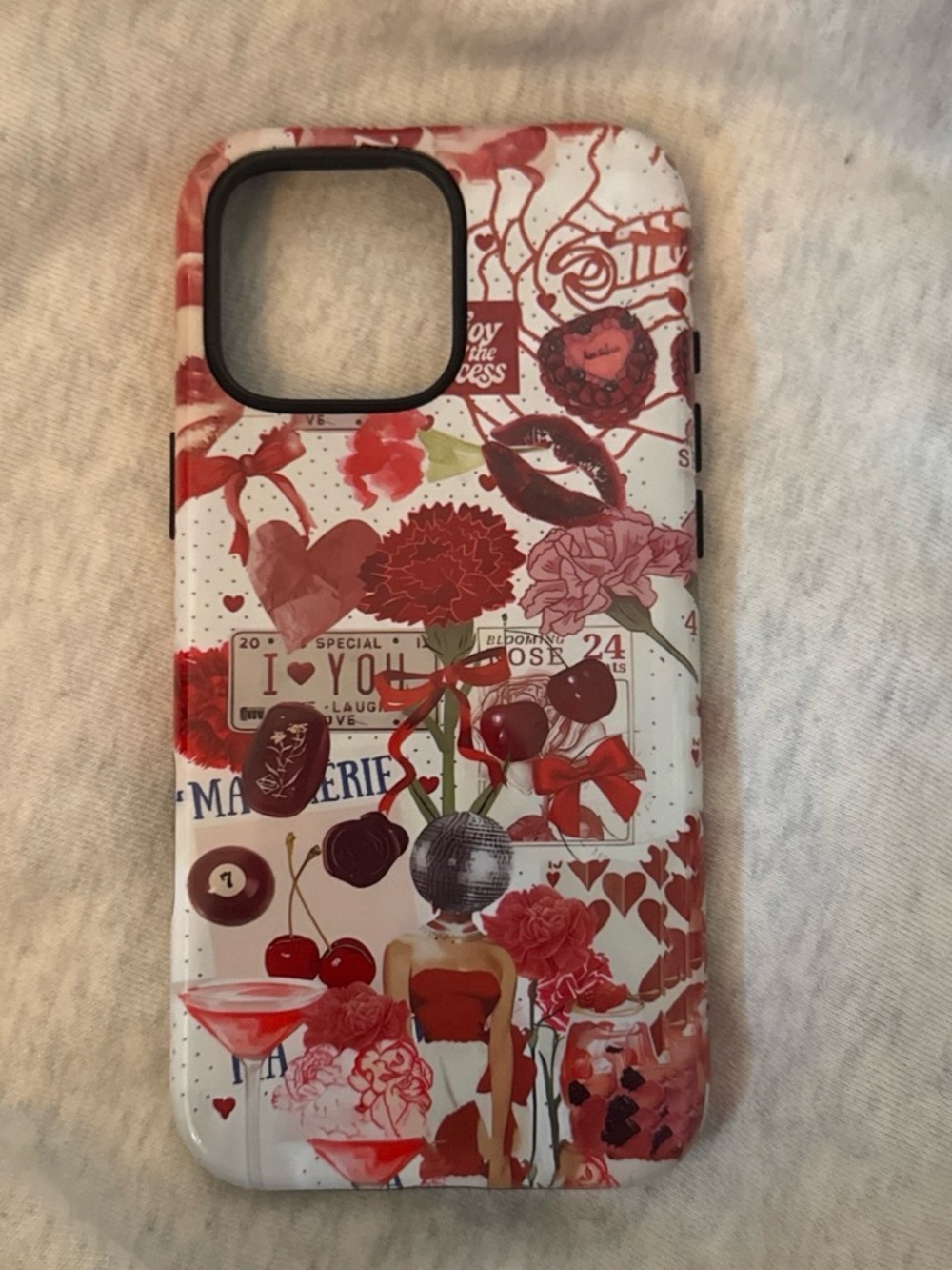 IPHONE 16 PRO MAX Floral & Cherry Pattern Protective Phone Case in Red and Pink